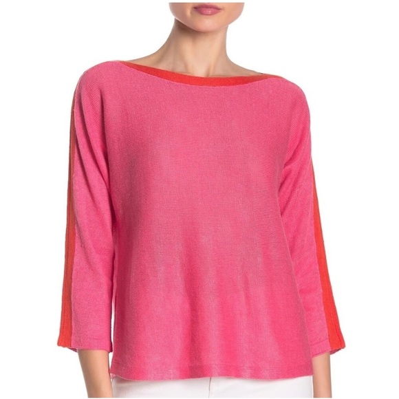 Eileen Fisher 100% Organic Linen Knit Bateau Neck 1/2 Sleeve Top Sz Small NWOT - Picture 1 of 5